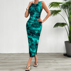 Women's Sleeveless Mesh Maxi Dress Elegant Slim Fit Bodycon Evening Cocktail Gown