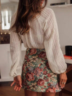 Sarah Express Women's Lace Notched Long Sleeve Shirt - Elegant Button-Up Blouse