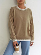 Sarah Express Women's Relaxed Fit Long Sleeve Sweater - Ribbed Knit Pullover