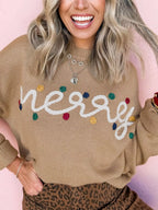 Sarah Express Women's Merry Colorful Dot Detail Christmas Dolman Sweater