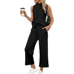 Women's Sleeveless Top Wide Leg Cropped Pants Two-Piece Set Matching Outfit