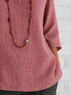 Sarah Express Women's Notched Three-Quarter Sleeve Blouse Plus Size