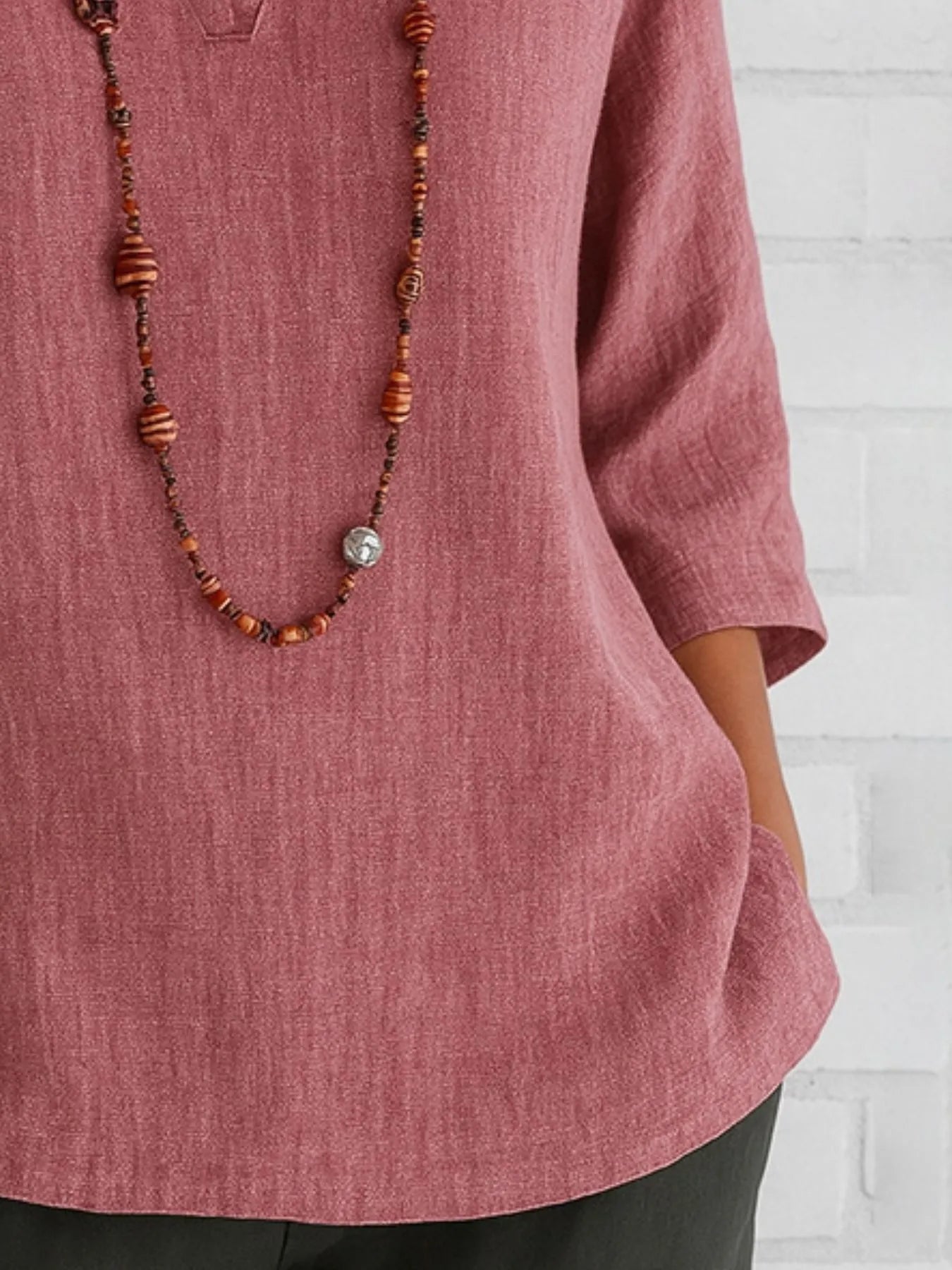 Sarah Express Women's Notched Three-Quarter Sleeve Blouse Plus Size