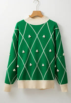 Sarah Express Women's Diamond Pattern Contrast Trim Mock Neck Sweater