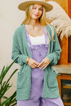  Long Sleeve Popcorn Sweater Cardigan with Pockets