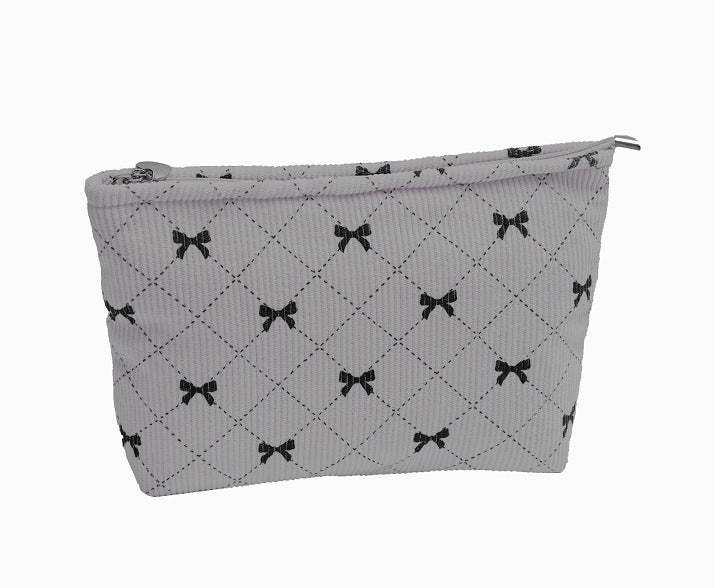 Sarah Express Corduroy Bow-Knot Makeup Bag - Large Capacity Cosmetic Organizer with Zipper Gray Bow Clutch