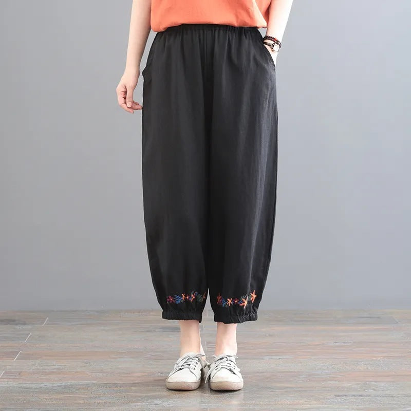 Vintage Style Casual Pants Solid Color Wide Leg Polyester