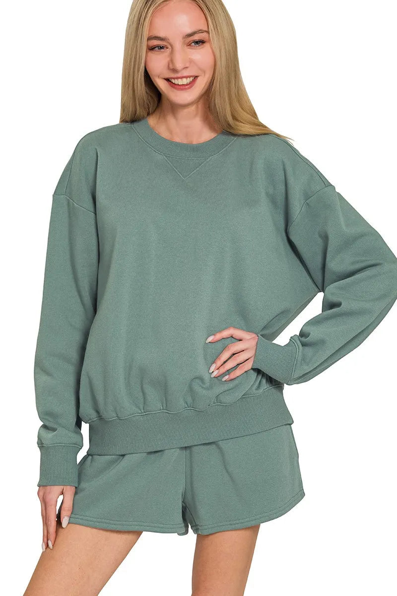 Sarah Express Women’s Oversized Fleece Sweatshirt and Shorts Set
