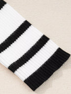 Sarah Express Women's Scalloped Trim U Neck Striped Ribbed Slim Knit Top