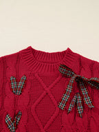 Sarah Express Women's Plaid Lace Up Christmas Holiday Puff Sleeve Sweater