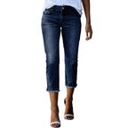 Women's High-Waist Stretch Denim Jeans - Slim Fit Cropped Pants