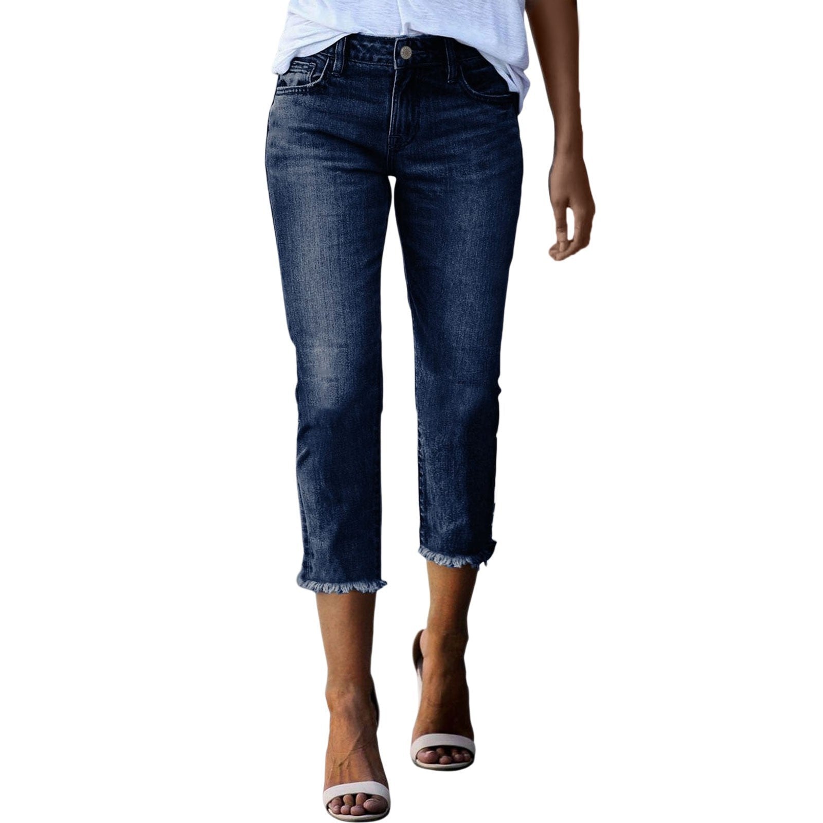 Women's High-Waist Stretch Denim Jeans - Slim Fit Cropped Pants