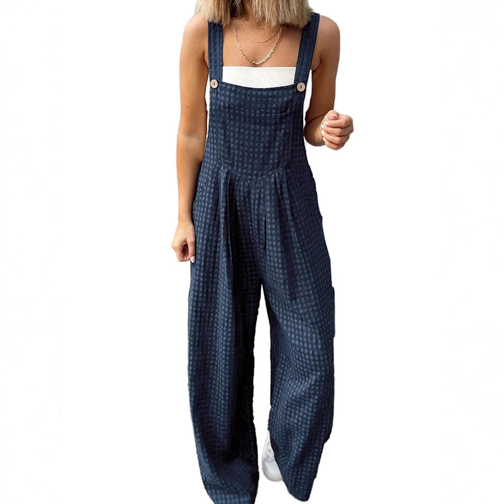 Women's High Waist Straight Leg Jumpsuit Sleeveless Casual Dark Blue