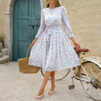 Women's Polka Dot Maxi Dress Long Puff Sleeve High Waist A-Line