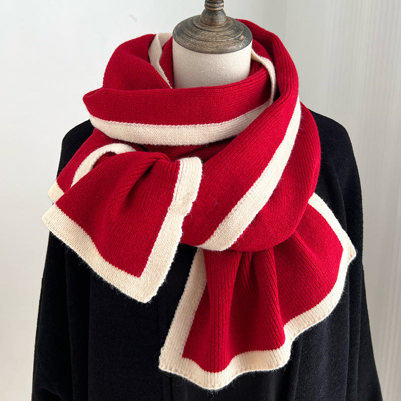 Women's Knitted Scarf Color Block Border Design Fall Winter Warm Accessory