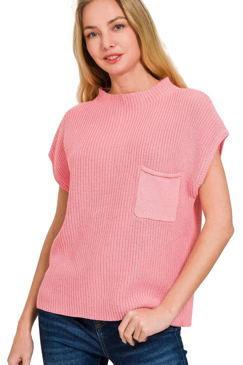 Sarah Express Women’s Pink Ribbed Mock Neck Sweater Vest Casual