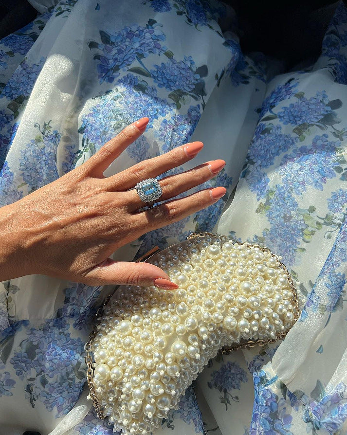 Women's Floral Off-Shoulder Halter Dress Lace-Up Organza Swing Dress with Digital Print