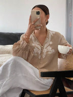 Sarah Express Women's Embroidered Long Sleeve Blouse