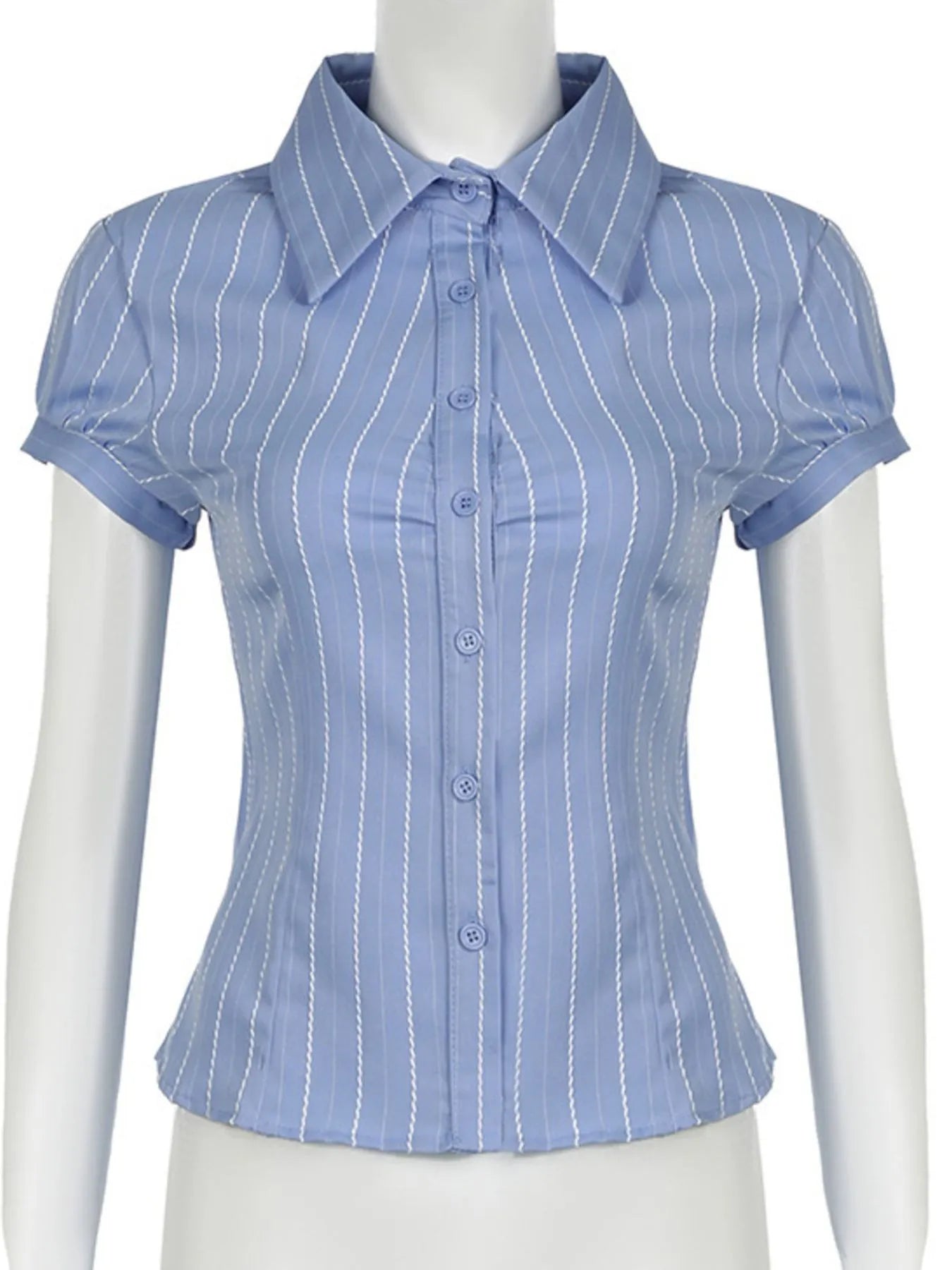Sarah Express Women's Striped Button-Down Collared Shirt
