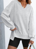 Sarah Express Women's Notched Long Sleeve Oversized Sweatshirt