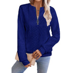 Women's Zipper Detail Long Sleeve Sweater Casual Loose Fit Pullover Top