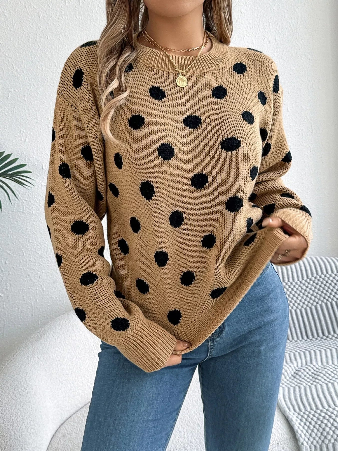 Sarah Express Women's Polka Dot Round Neck Sweater