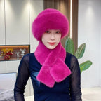 Women's Plush Winter Hat Scarf Set Dome Cap Warm Windproof