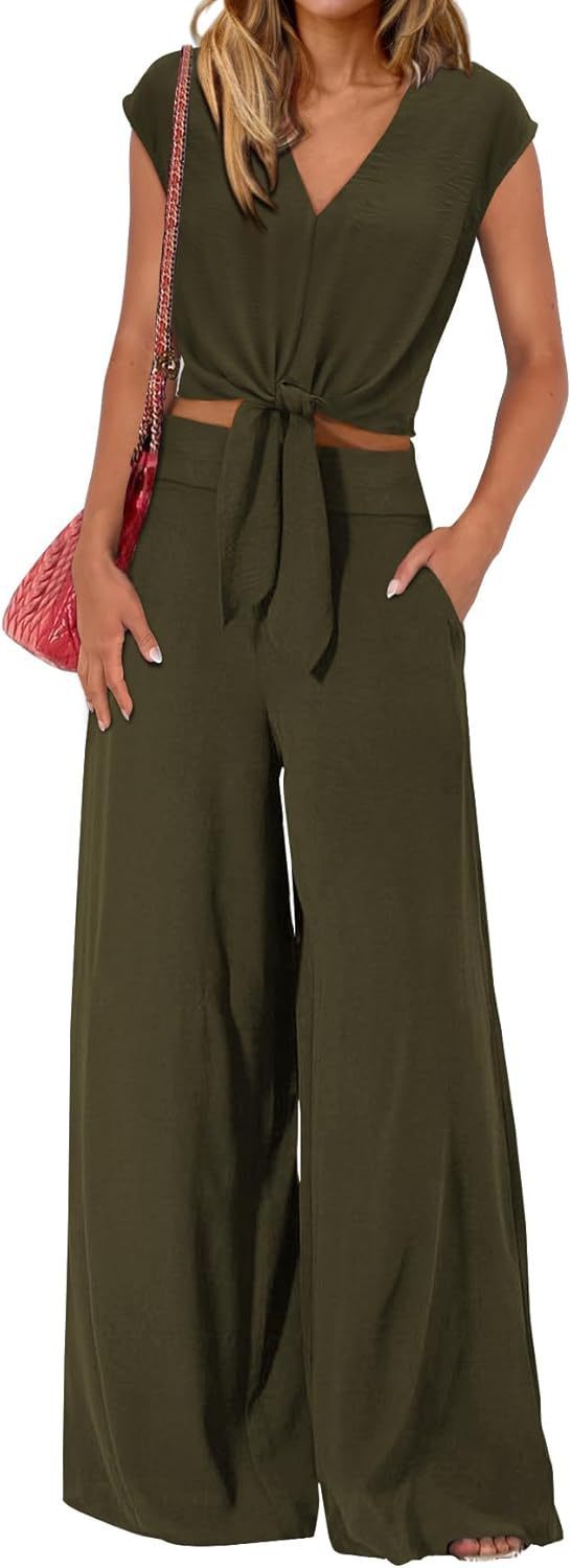 High Waist Wide Leg Pants Suit Two Piece Sleeveless Set
