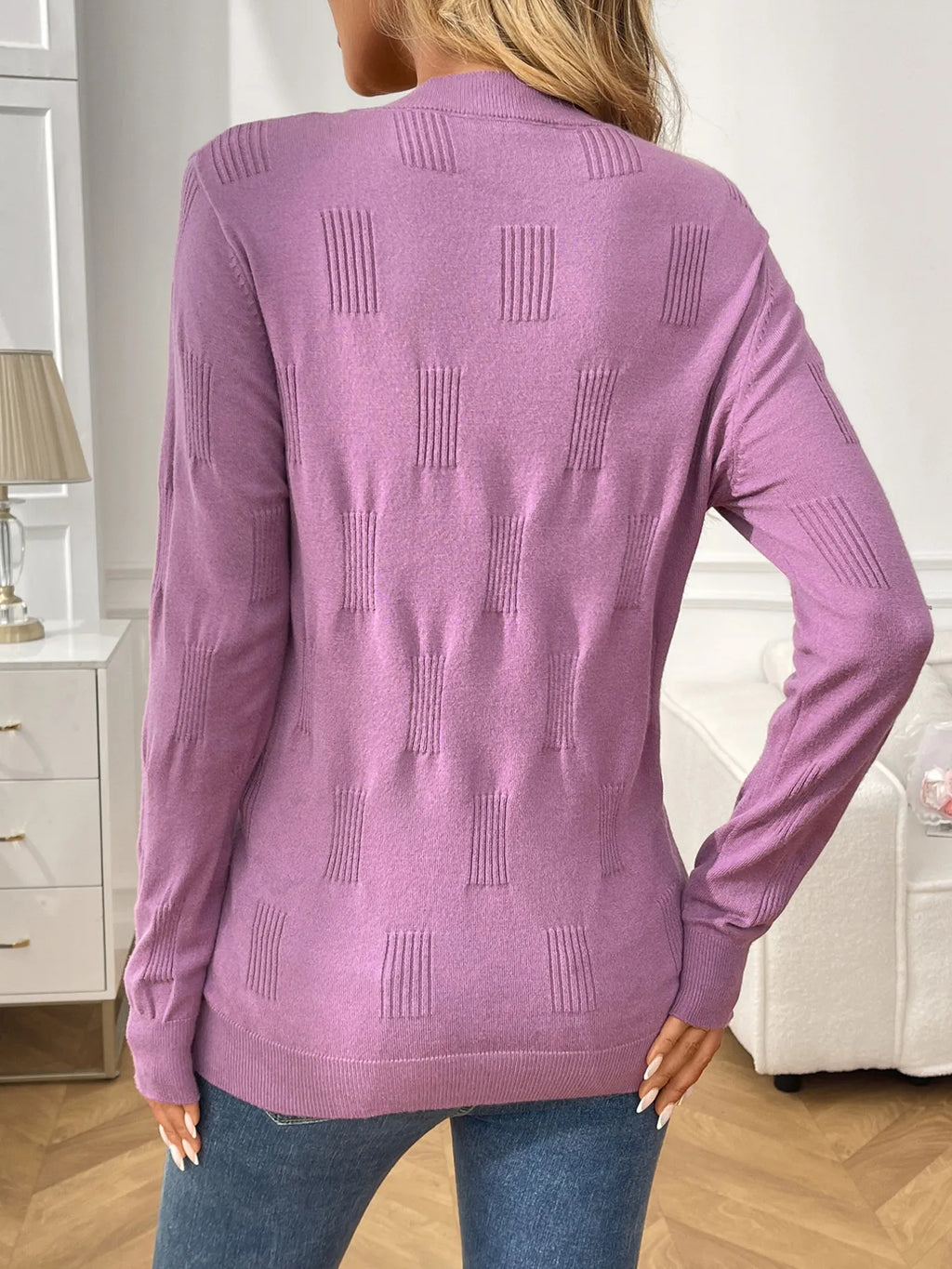 Sarah Express Women's Round Neck Long Sleeve Knit Top - Ribbed Stretch Casual Pullover