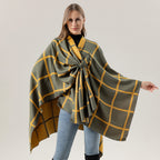 Women's Gingham Check Warm Scarf - Oversized Plaid Shawl Fall Winter Accessory