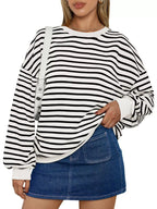 Sarah Express Women's Striped Round Neck Oversized Casual Sweatshirt