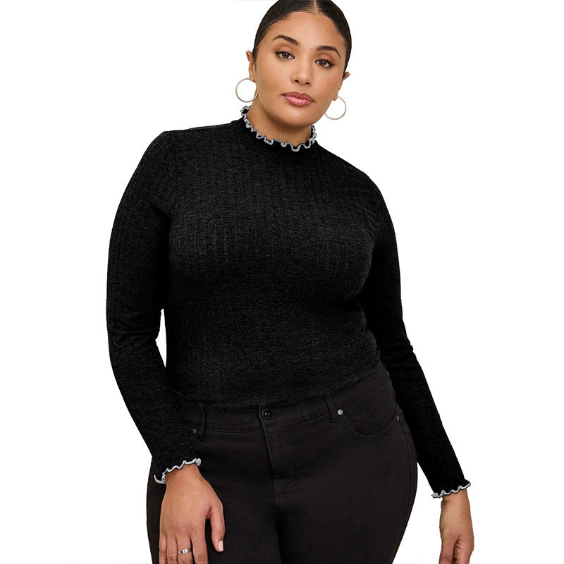 Ribbed Mock Neck Long Sleeve T-Shirt Slim Fit Layering Top