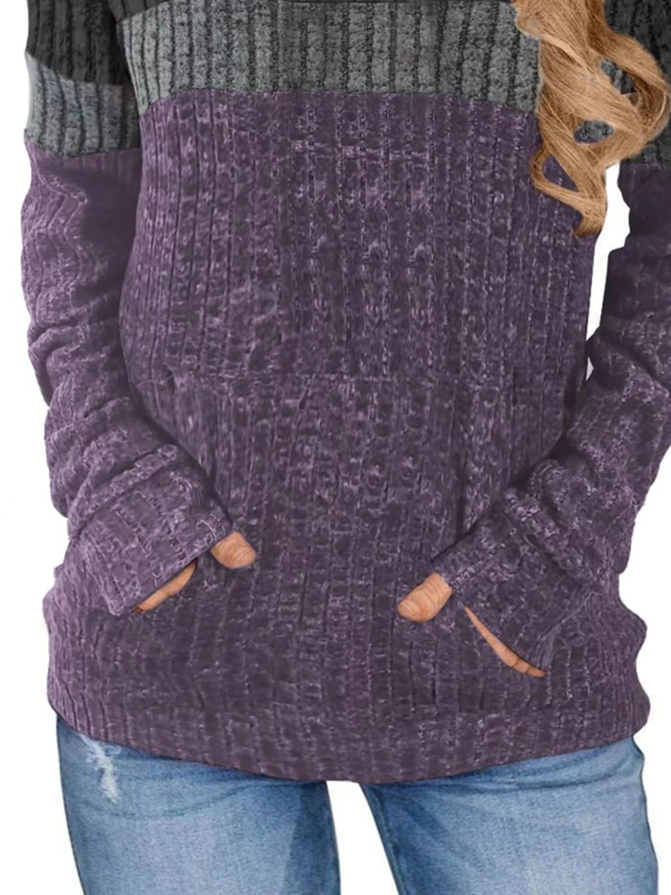 Sarah Express Women's Color Block Ribbed Knit Hoodie Plus Size