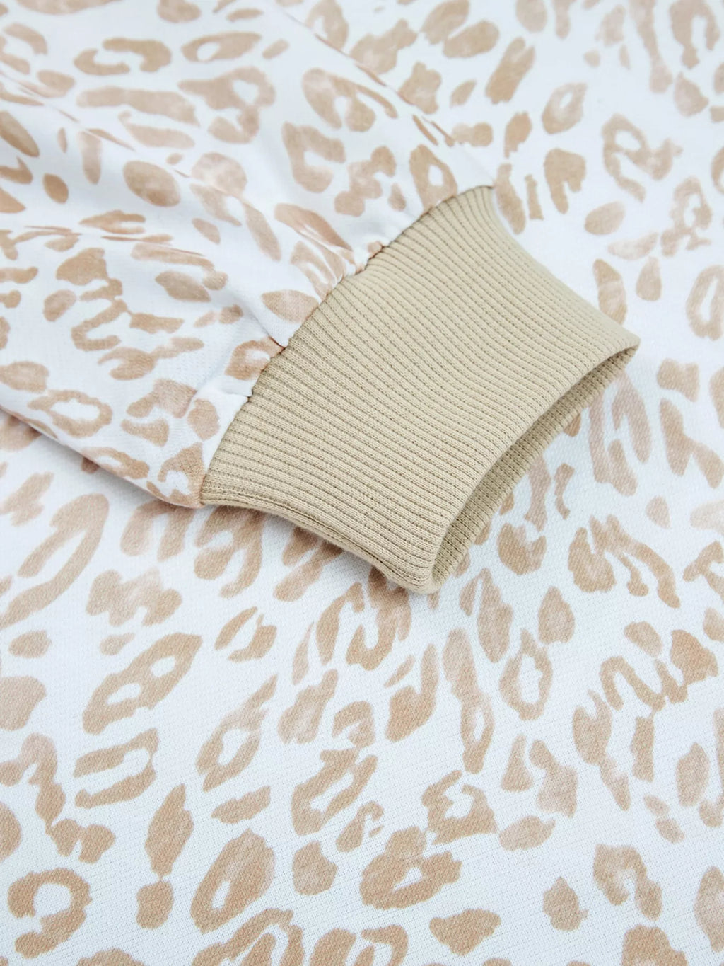 Sarah Express Women's Leopard Ruffle Detail Ribbed Trim Round Neck Sweatshirt