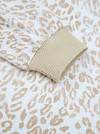 Sarah Express Women's Leopard Ruffle Detail Ribbed Trim Round Neck Sweatshirt