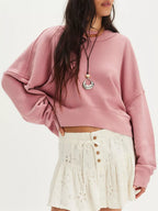 Sarah Express Women's Exposed Seam Dropped Shoulder Sweatshirt