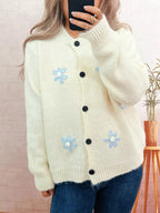 Sarah Express Women's Flower Button-Down Cardigan Gray white One Size