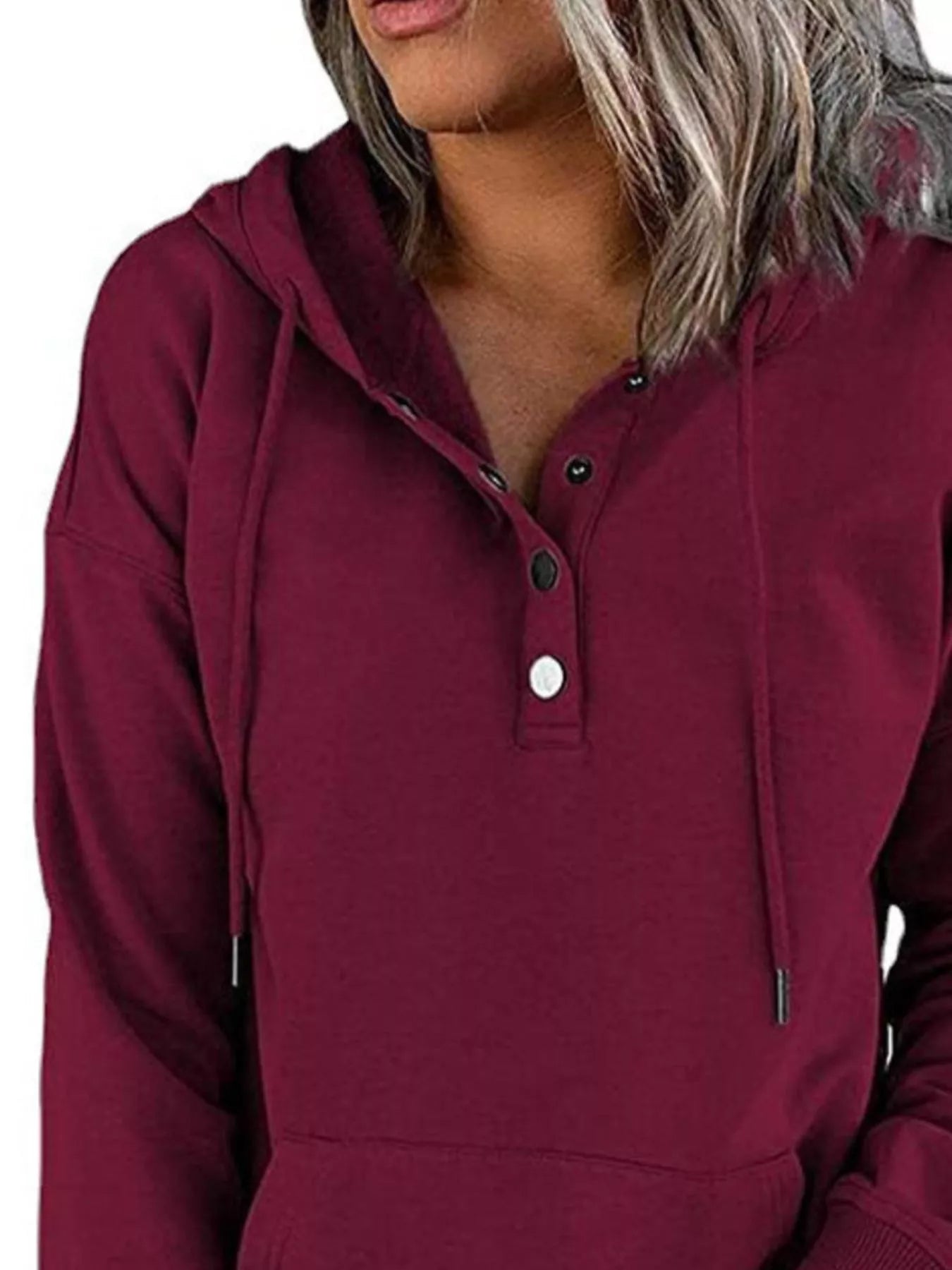 Sarah Express Women's Drawstring Kangaroo Pocket Dropped Shoulder Hoodie