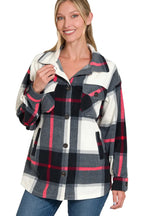 Sarah Express Women’s Oversized Plaid Fleece Shacket Casual Fall Spring