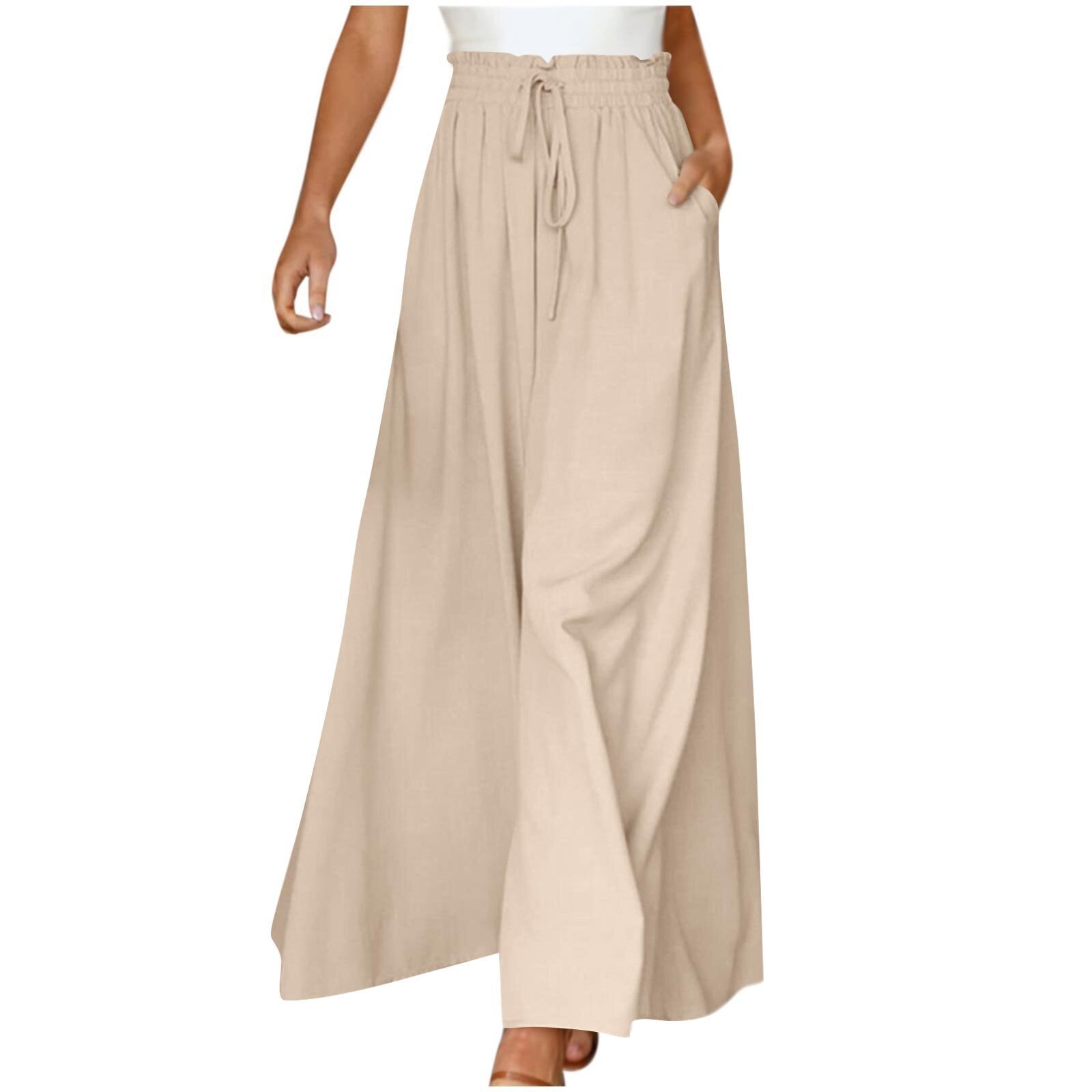High Waist Wide Leg Dress Pants Elastic Waistband Full Length Trousers