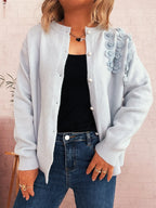 Sarah Express Women's Flower Button Up Long Sleeve Cardigan