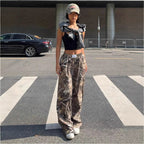 Women's Camo Cargo Pants Y2K - High Waist Baggy Multi-Pocket Hip-Hop Street Style