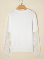 Sarah Express Women's Lace Sleeve Patchwork Fuzzy Sweater