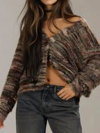 Sarah Express Women's Fuzzy Button Down Chunky Cardigan Taupe