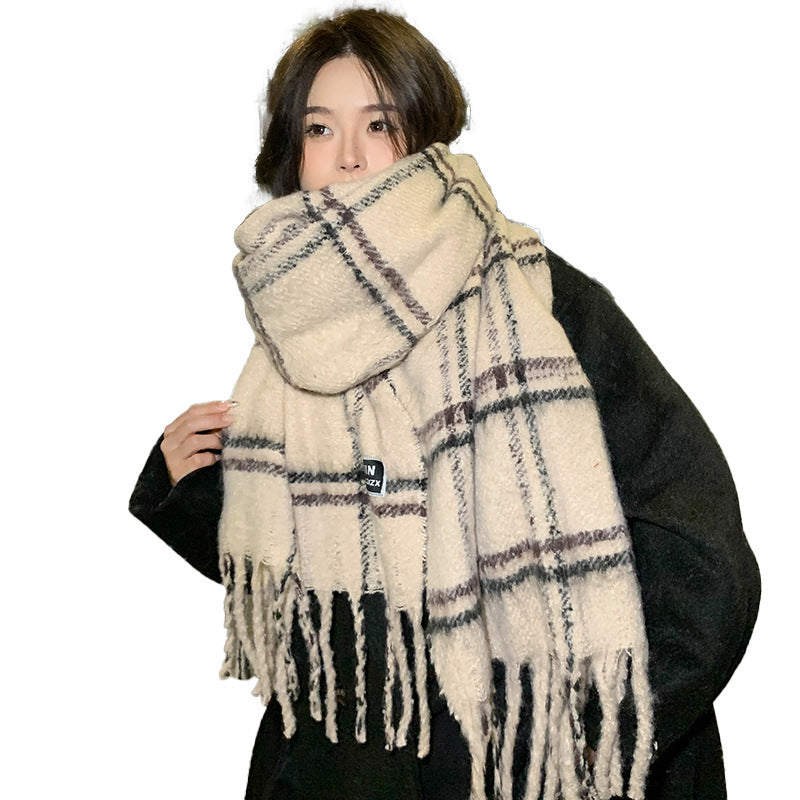 Women's Plaid Print Scarf Warm Imitation Cashmere Neck Wrap Winter Fall Accessory