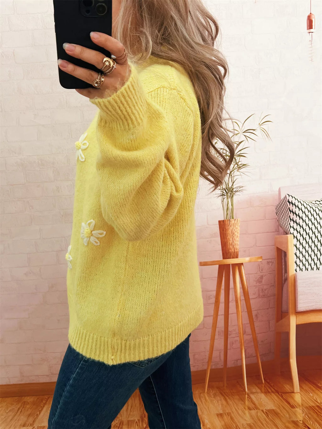 Sarah Express Women's Flower Button-Down Cardigan