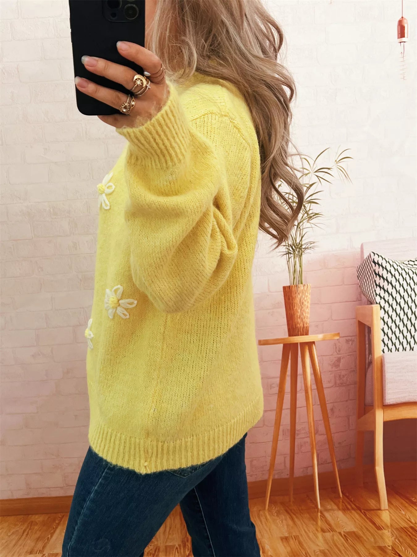 Sarah Express Women's Flower Button-Down Cardigan