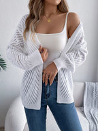 Sarah Express Women's Openwork Open-Front Long Sleeve Cardigan