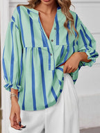 Sarah Express Women's Striped Button Front Notched Blouse