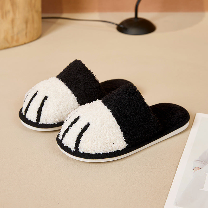 Sarah Express Unisex Cat Paw Plush Slippers | Faux Fur Slip-On Home Shoes Black